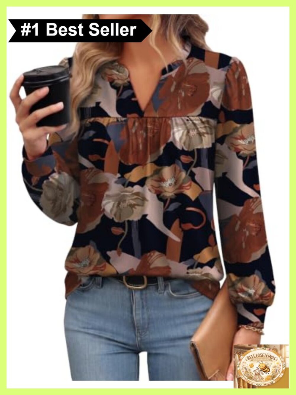 Women's Long Sleeve Ruffle V Neck Pleated Tunic Blouse